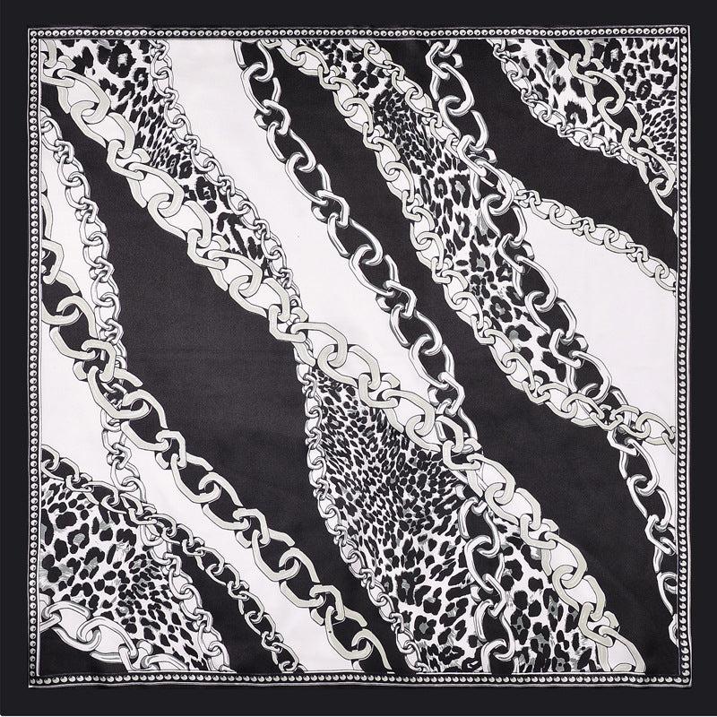 Leopard Chain Print Satin Scarf Vintage Neckerchief Head Wrap