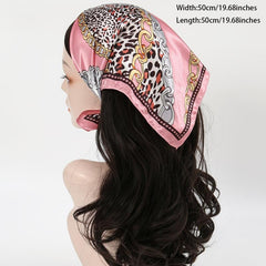 Leopard Chain Print Satin Scarf Vintage Neckerchief Head Wrap