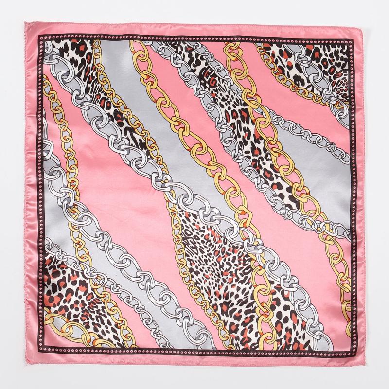 Leopard Chain Print Satin Scarf Vintage Neckerchief Head Wrap