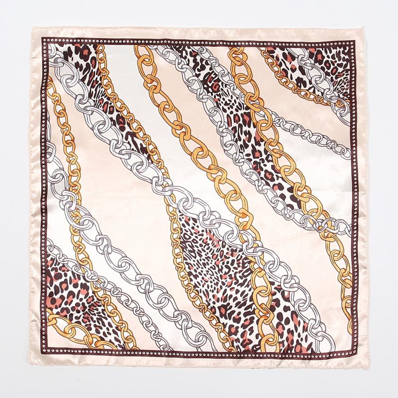 Leopard Chain Print Satin Scarf Vintage Neckerchief Head Wrap
