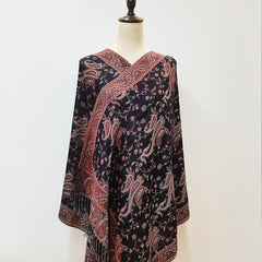 Jacquard Tassel Scarf Paisley Print Wine Red Wrap Women's Shawl
