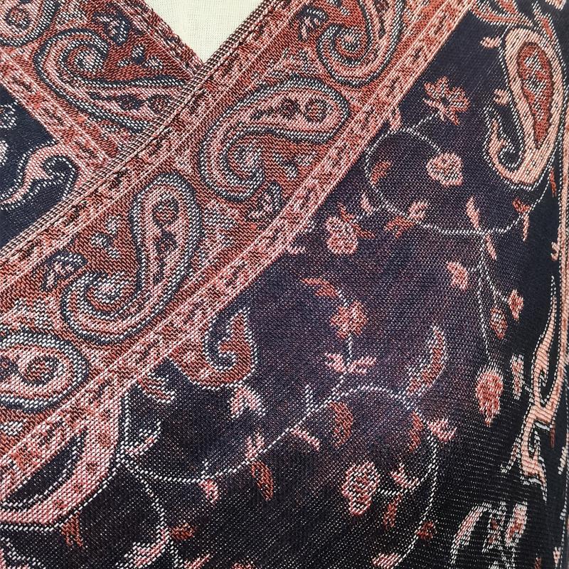 Jacquard Tassel Scarf Paisley Print Wine Red Wrap Women's Shawl