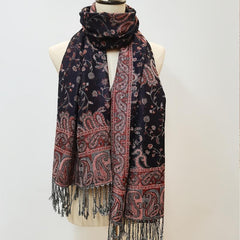 Jacquard Tassel Scarf Paisley Print Wine Red Wrap Women's Shawl