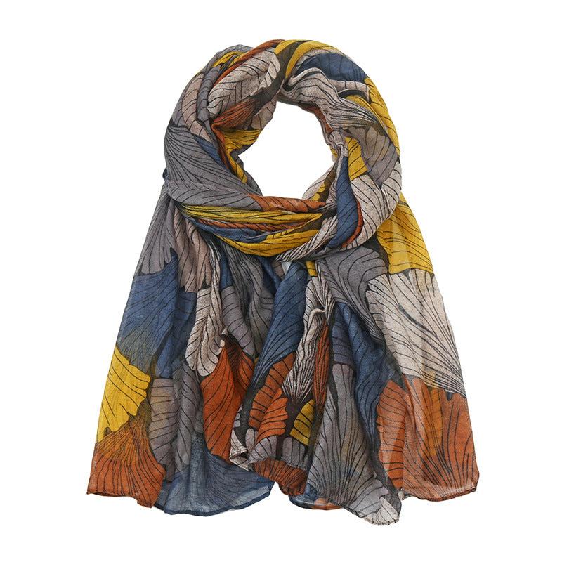 Casual Leaf Print Shawl Scarf Vintage Hair Wrap