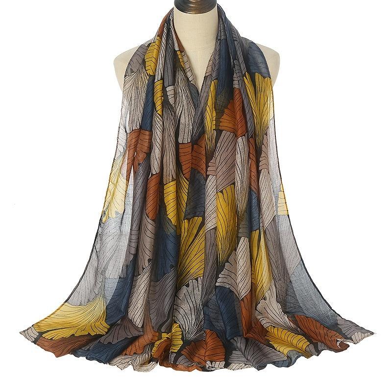 Casual Leaf Print Shawl Scarf Vintage Hair Wrap