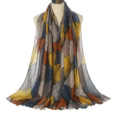 Casual Leaf Print Shawl Scarf Vintage Hair Wrap