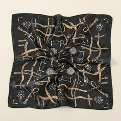 Geometric Chain Print Bandana Square Scarf Satin Neckerchief Women