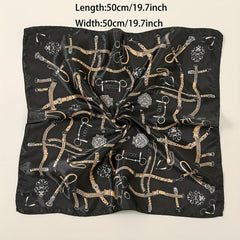 Geometric Chain Print Bandana Square Scarf Satin Neckerchief Women