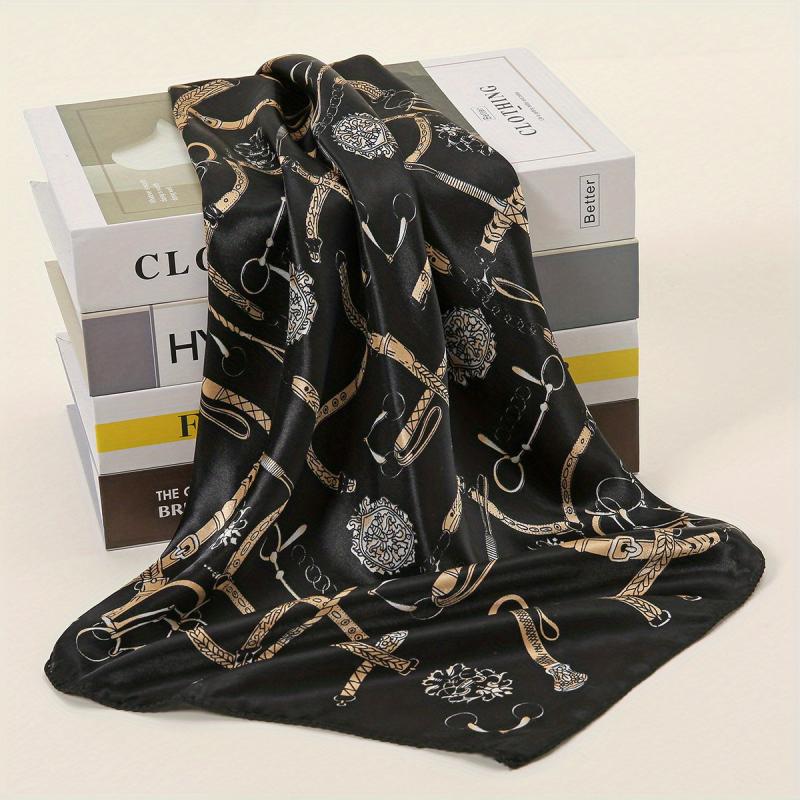Geometric Chain Print Bandana Square Scarf Satin Neckerchief Women