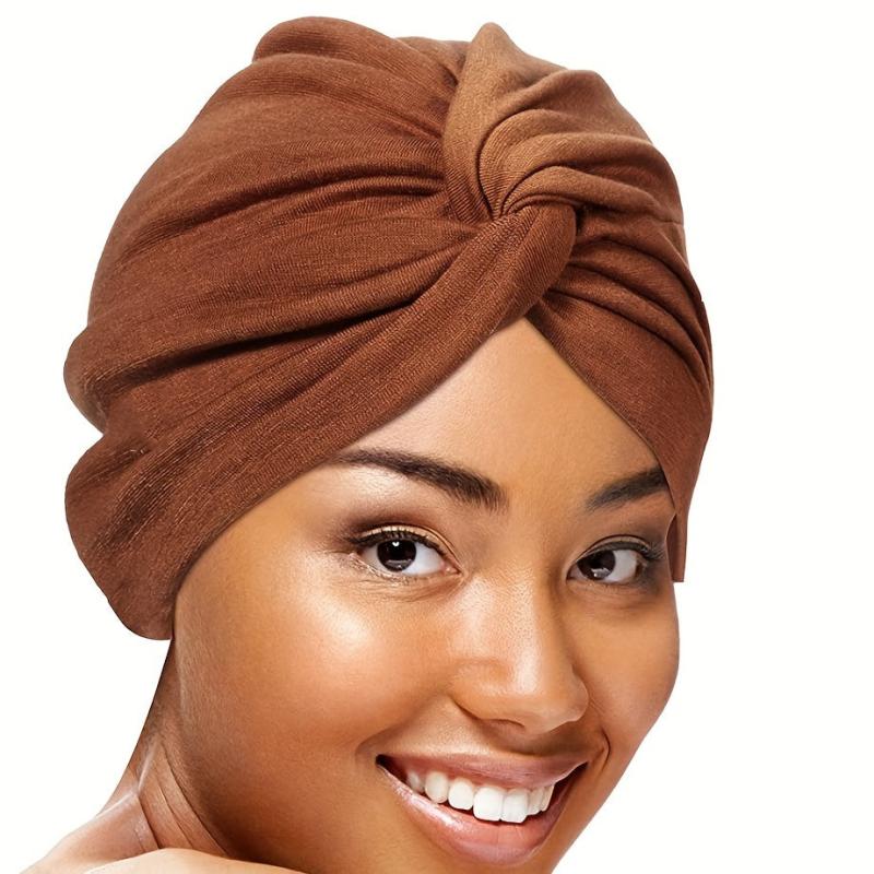 Solid Turban Head Wrap Elastic Beanie Head Scarf Chemo Cap Hijab