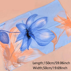 Lotus Print Chiffon Scarf Block Boho Sunscreen Shawl Windproof Head Wrap