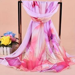 Lotus Print Chiffon Scarf Block Boho Sunscreen Shawl Windproof Head Wrap