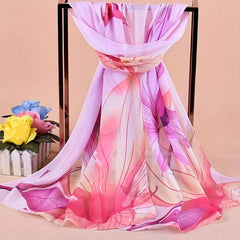 Lotus Print Chiffon Scarf Block Boho Sunscreen Shawl Windproof Head Wrap