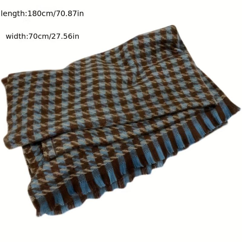 Houndstooth Cashmere Scarf Fringed Neckscarf Shawl