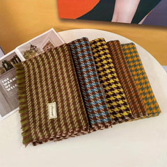 Houndstooth Cashmere Scarf Fringed Neckscarf Shawl