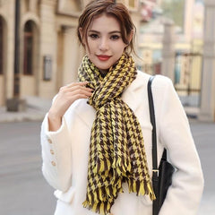 Houndstooth Cashmere Scarf Fringed Neckscarf Shawl