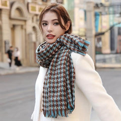 Houndstooth Cashmere Scarf Fringed Neckscarf Shawl