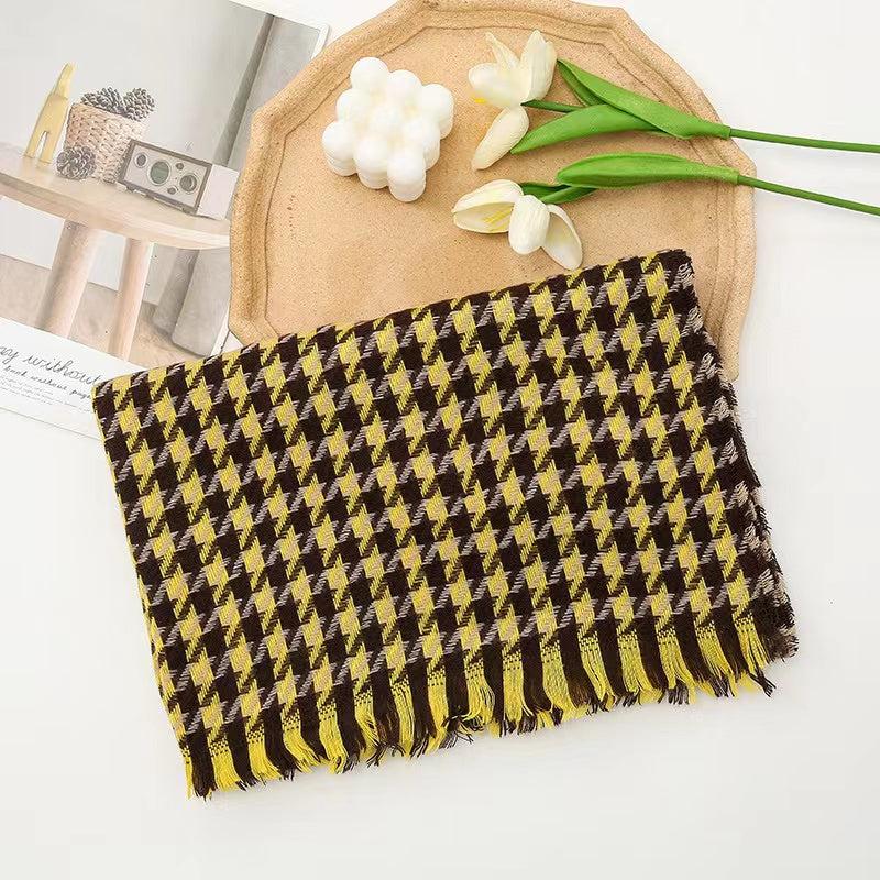 Houndstooth Cashmere Scarf Fringed Neckscarf Shawl