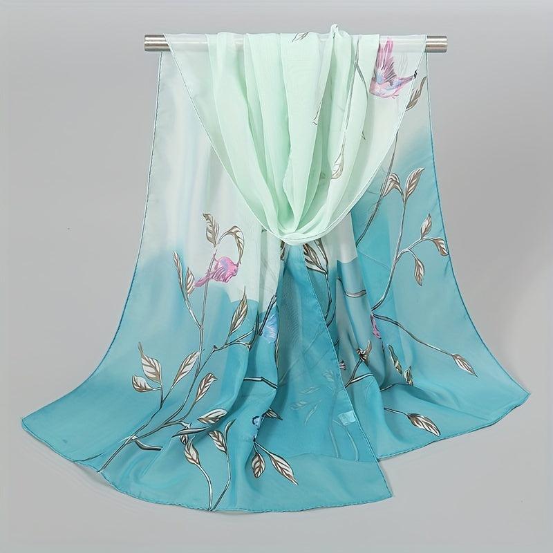 Vintage Leaf Print Chiffon Silk Scarf Thin Shawl Hijab
