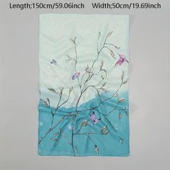 Vintage Leaf Print Chiffon Silk Scarf Thin Shawl Hijab