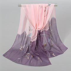 Vintage Leaf Print Chiffon Silk Scarf Thin Shawl Hijab