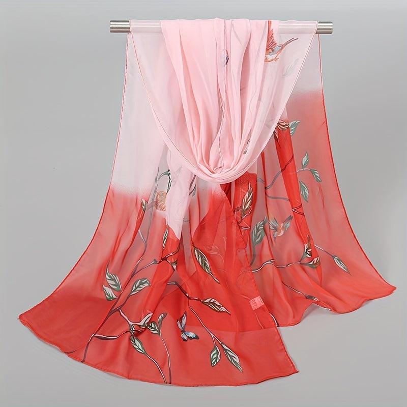 Vintage Leaf Print Chiffon Silk Scarf Thin Shawl Hijab