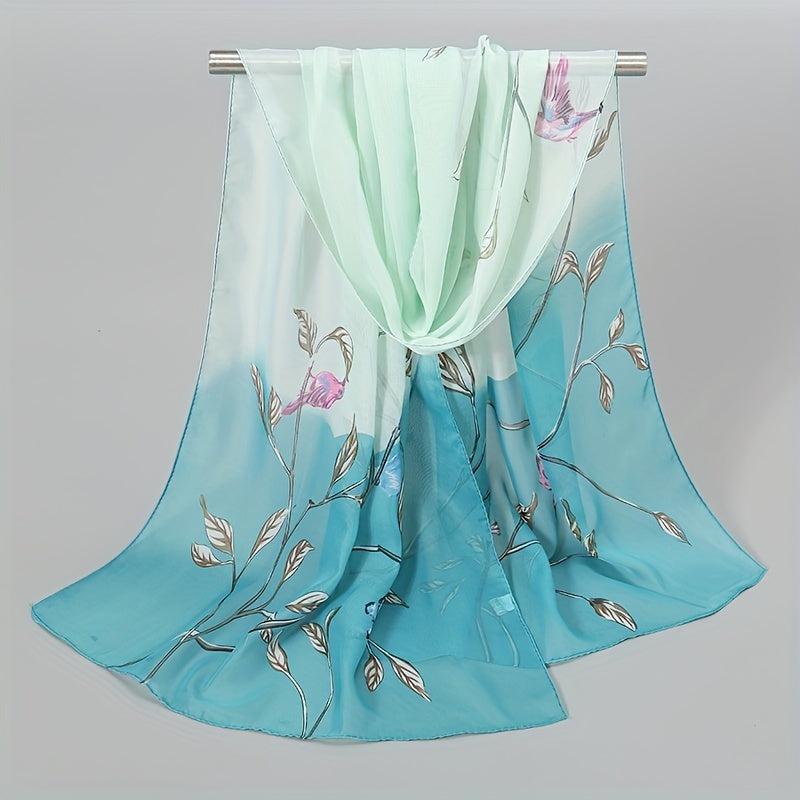 Vintage Leaf Print Chiffon Silk Scarf Thin Shawl Hijab