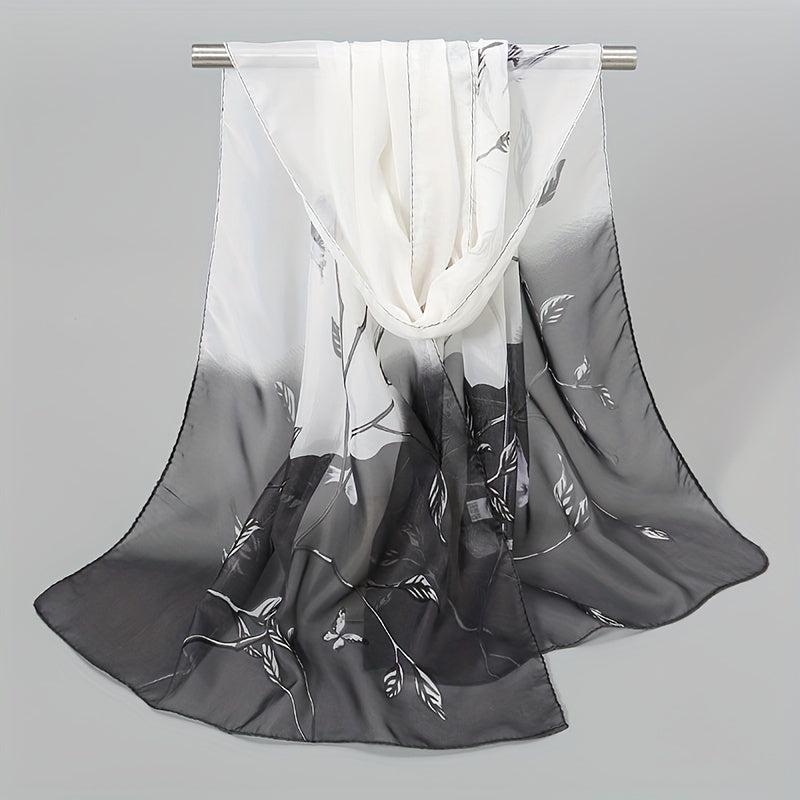 Vintage Leaf Print Chiffon Silk Scarf Thin Shawl Hijab