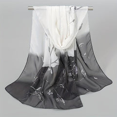 Vintage Leaf Print Chiffon Silk Scarf Thin Shawl Hijab