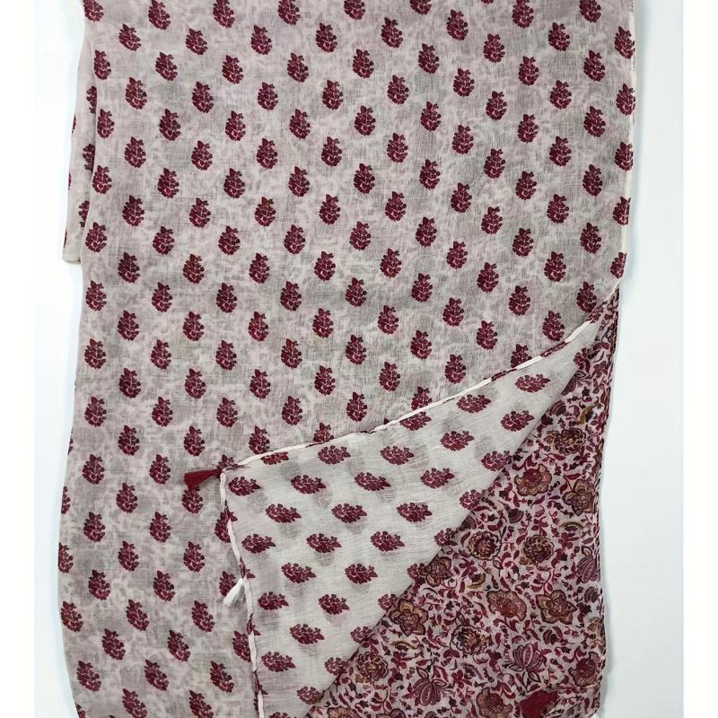 Red Printed Yarn Scarf Thin Soft Comfortable Fringed Shawl