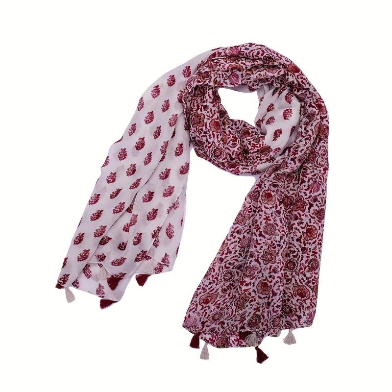 Red Printed Yarn Scarf Thin Soft Comfortable Fringed Shawl