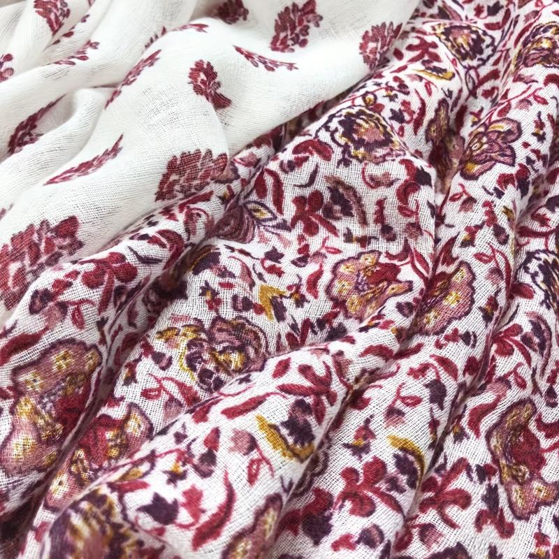 Red Printed Yarn Scarf Thin Soft Comfortable Fringed Shawl