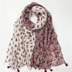 Red Printed Yarn Scarf Thin Soft Comfortable Fringed Shawl