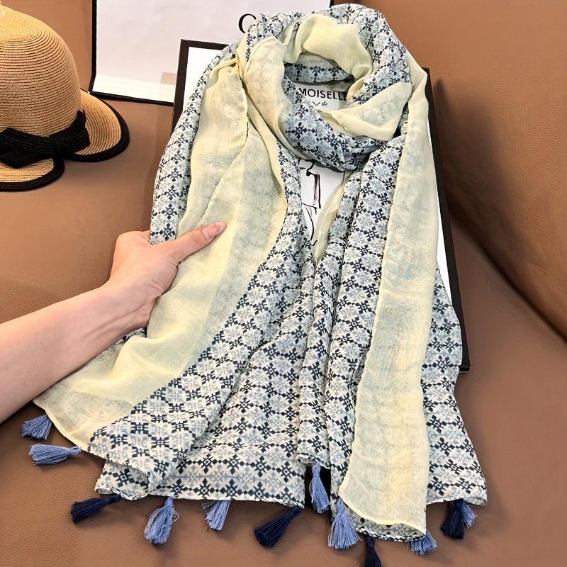 Geometric Fringe Trim Scarf Shawl Wrap for Summer Beach