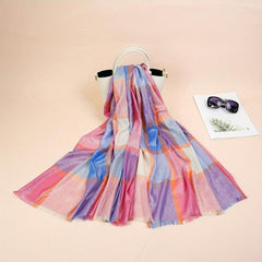 Light Thin Golden Scarf Plaid Large Tassel Shawl Casual Outdoor Inelastic Scarf