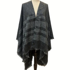 Vintage Gray Stripe Frayed Edge Scarf Windproof Cape Cardigan
