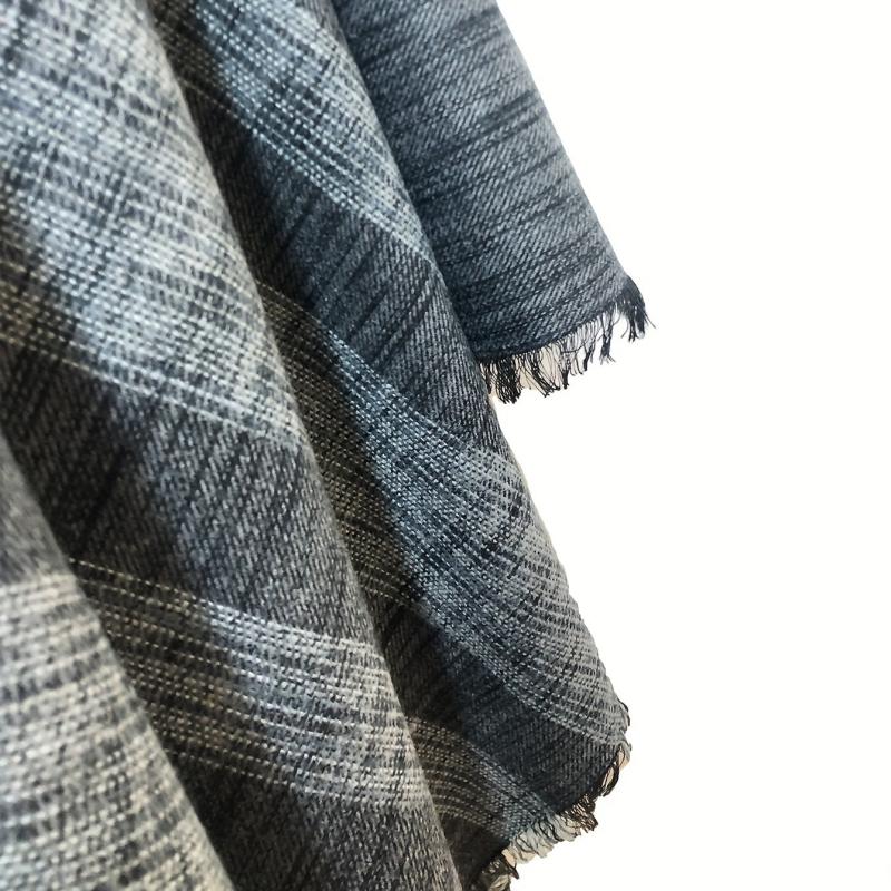 Vintage Gray Stripe Frayed Edge Scarf Windproof Cape Cardigan