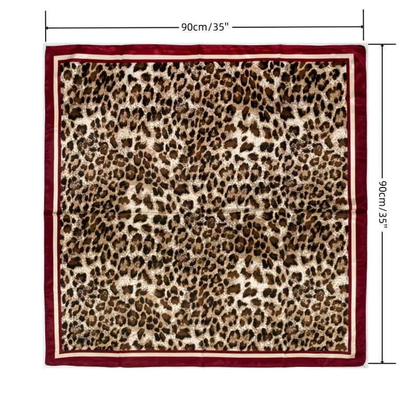 Leopard Printed Headscarf Satin Square Scarf Bandana Silk Feeling Headband