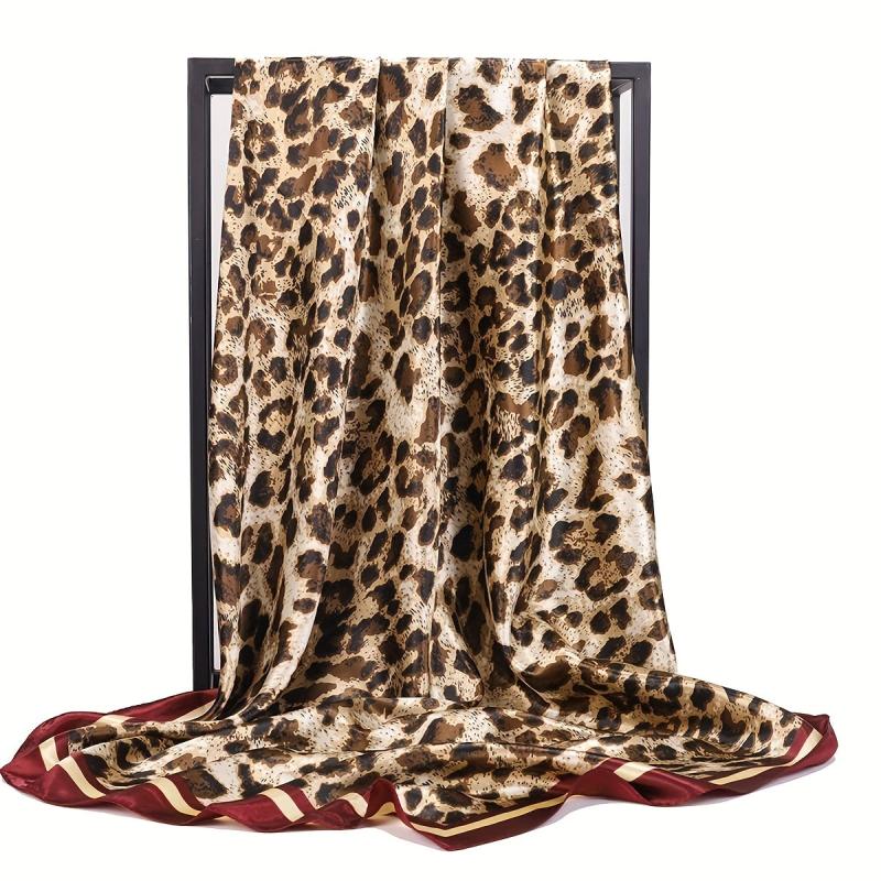 Leopard Printed Headscarf Satin Square Scarf Bandana Silk Feeling Headband