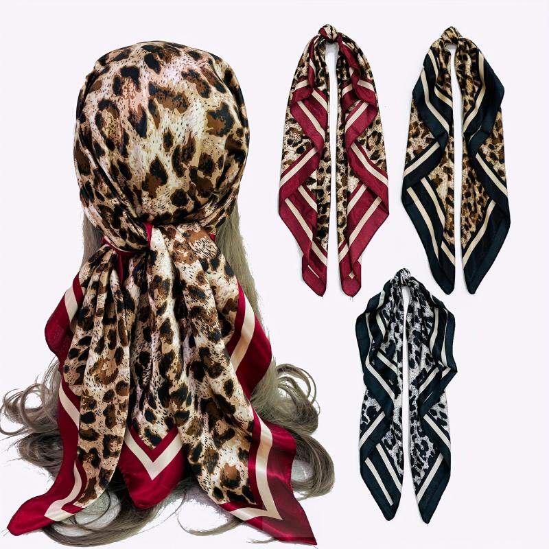 Leopard Printed Headscarf Satin Square Scarf Bandana Silk Feeling Headband