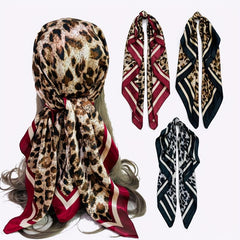 Leopard Printed Headscarf Satin Square Scarf Bandana Silk Feeling Headband