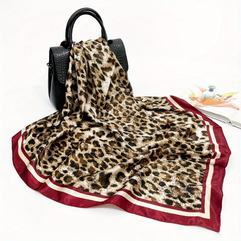 Leopard Printed Headscarf Satin Square Scarf Bandana Silk Feeling Headband
