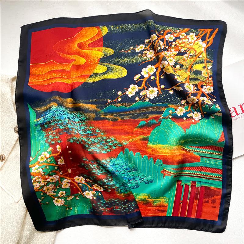Plant Flower Print Thin Shawl Square Scarf for Women