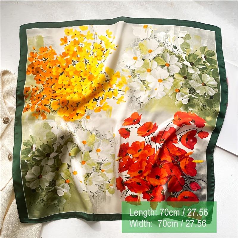 Plant Flower Print Thin Shawl Square Scarf for Women