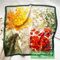 Plant Flower Print Thin Shawl Square Scarf for Women
