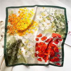 Plant Flower Print Thin Shawl Square Scarf for Women