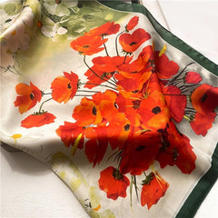 Plant Flower Print Thin Shawl Square Scarf for Women