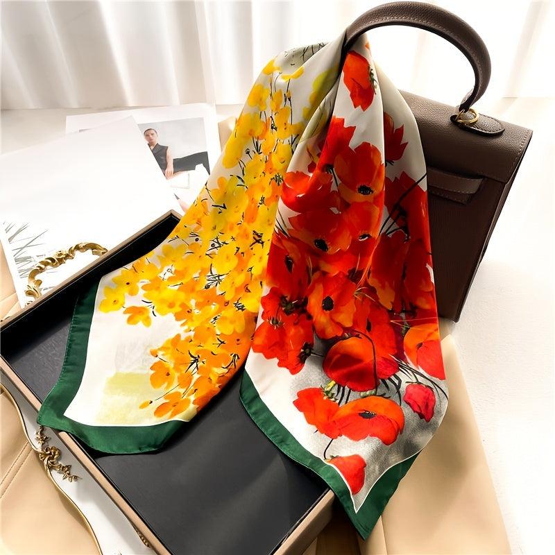 Plant Flower Print Thin Shawl Square Scarf for Women