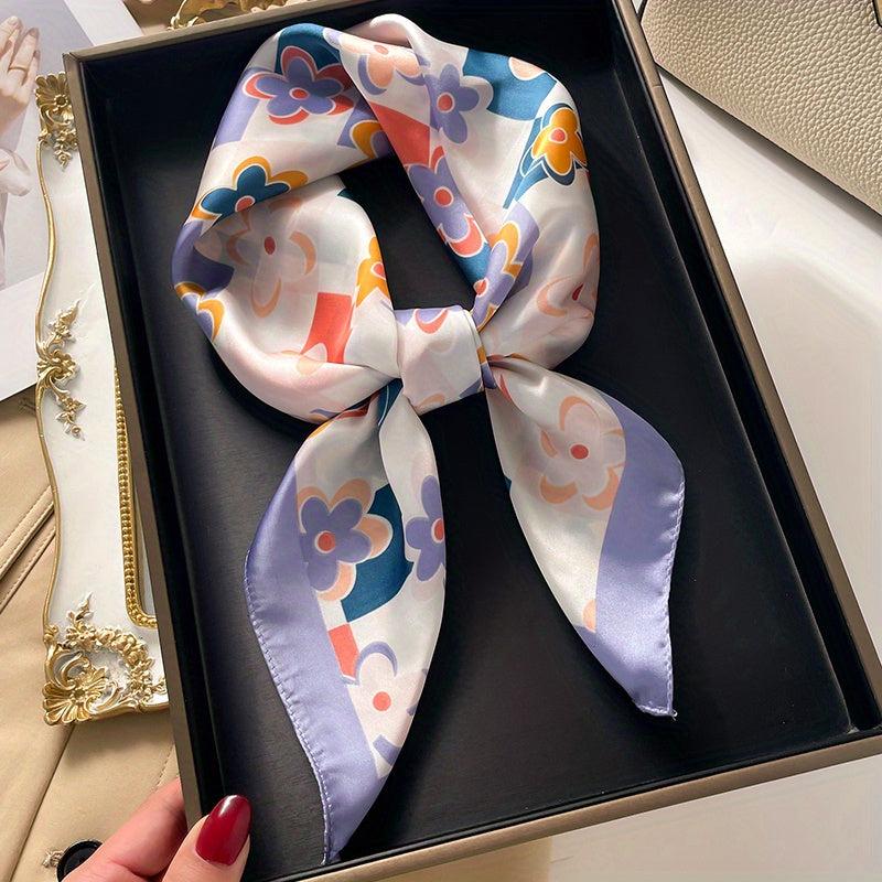 Plant Flower Print Thin Shawl Square Scarf for Women
