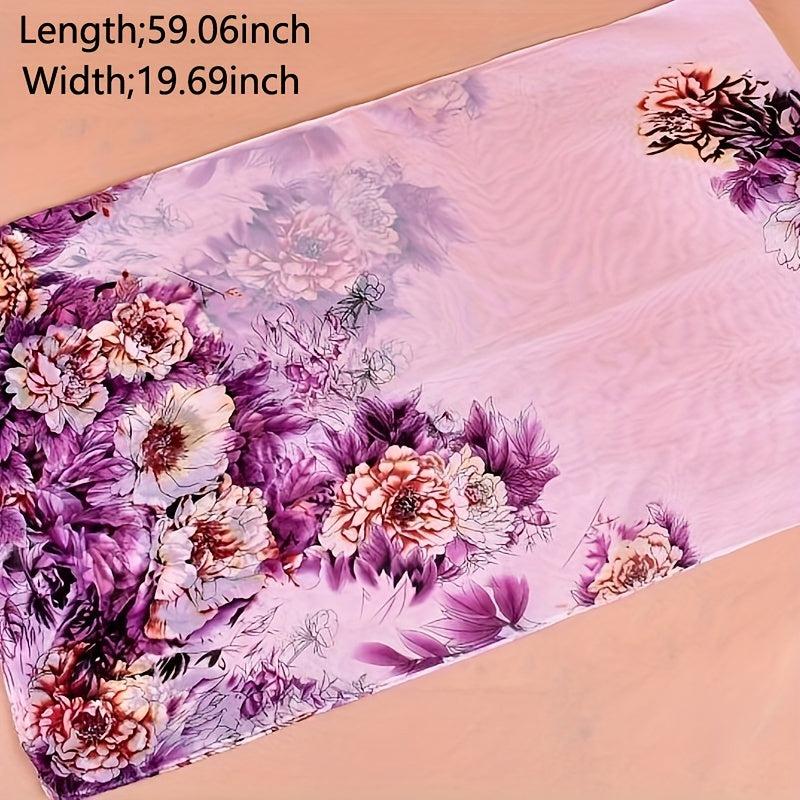 Chiffon Flower Print Long Scarf - Sunscreen Shawl
